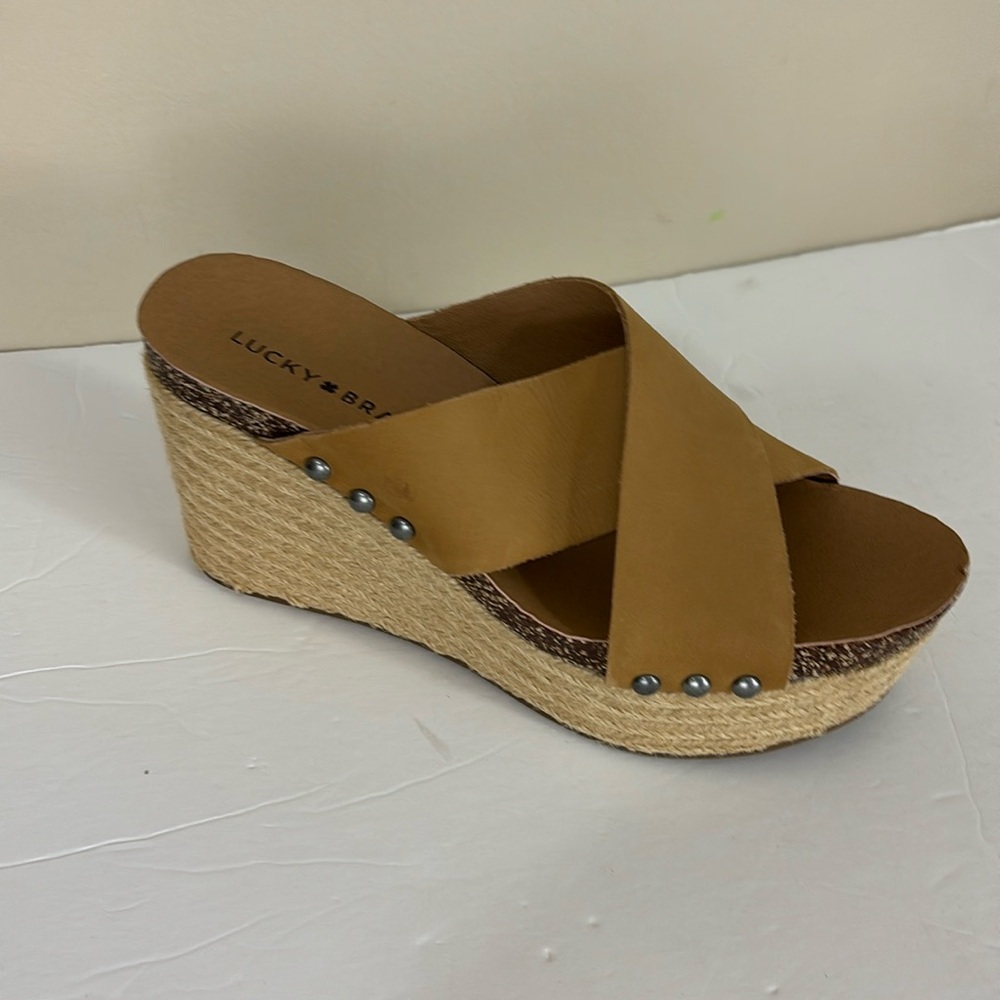 Lucky Brand LK-Neeka Tan Leather Platform Wedges Espadrilles 8.5 NWT